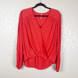 Free People orange faux wrap front high low top